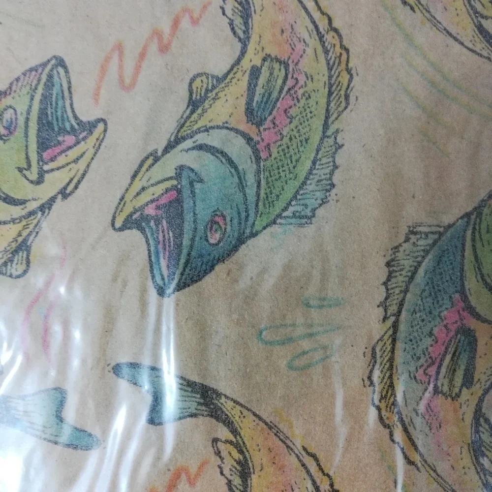 Vintage Hallmark Gift Wrap Fishing Recycled Dad Fathers Day